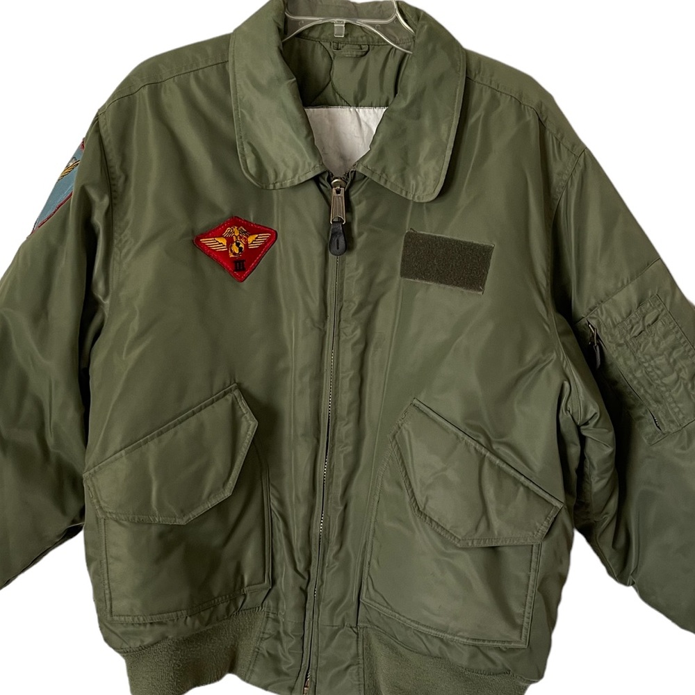 United States Military Marine Corps Olive Green Bomber Jacket Size L
